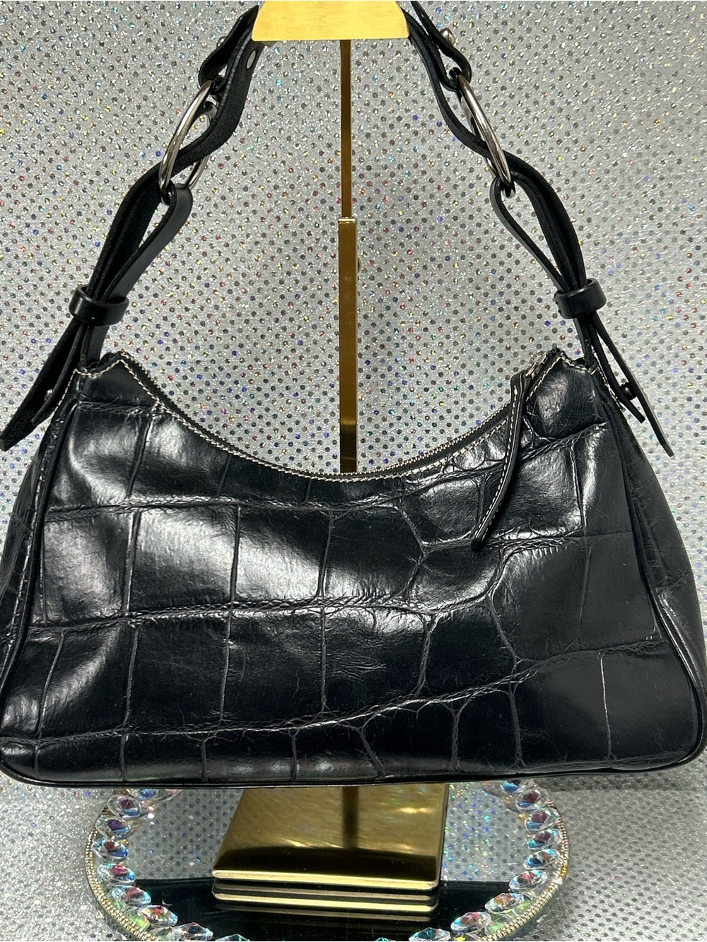 Dooney & Bourke Black Croc-Embossed Leather Shoulder Bag Approx. 15 x 7 x 5 - Picture 3 of 17